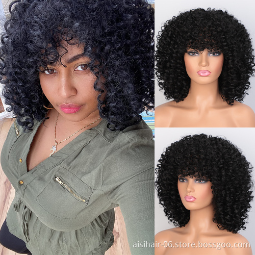 Aisi Loose Curly Wave Black Short Bob Wig Wholesale Cheap Vendor Afro Kinky With Bangs For Black Women Synthetic Hair Wigs